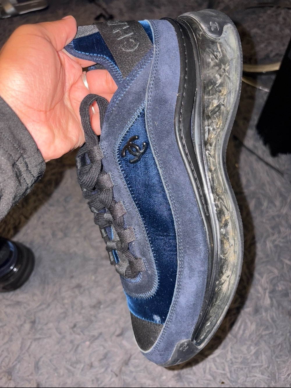 CHANEL Men’s Navy Suede & Velvet Low-Top Sneaker